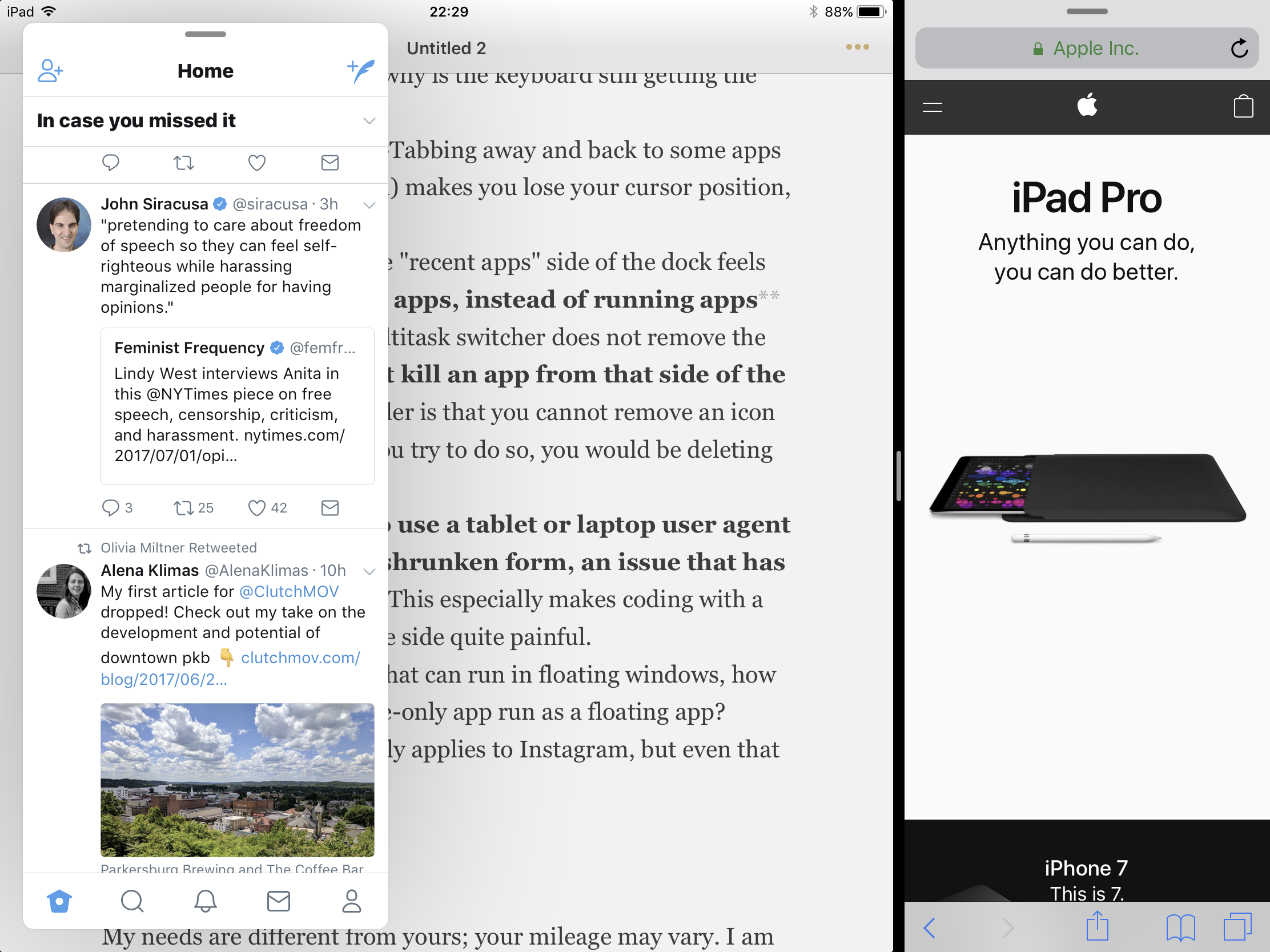 Twitter, Byword and Safari on the screen at once