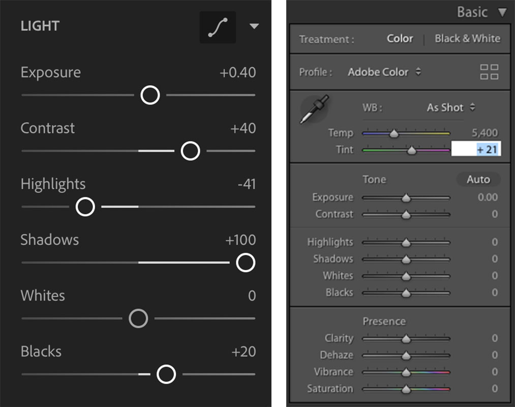 Lightroom Mobile on the left; Lightroom Classic on the right. Note the handy text box in Classic that the Mobile version could also use.